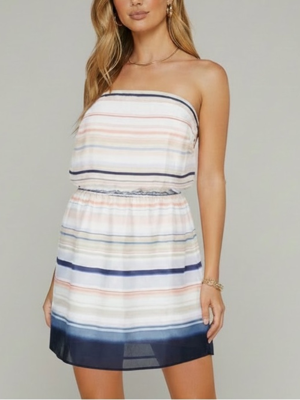 NWT WHBM Striped Strapless Elastic Waist Lined Dress Size X-Large